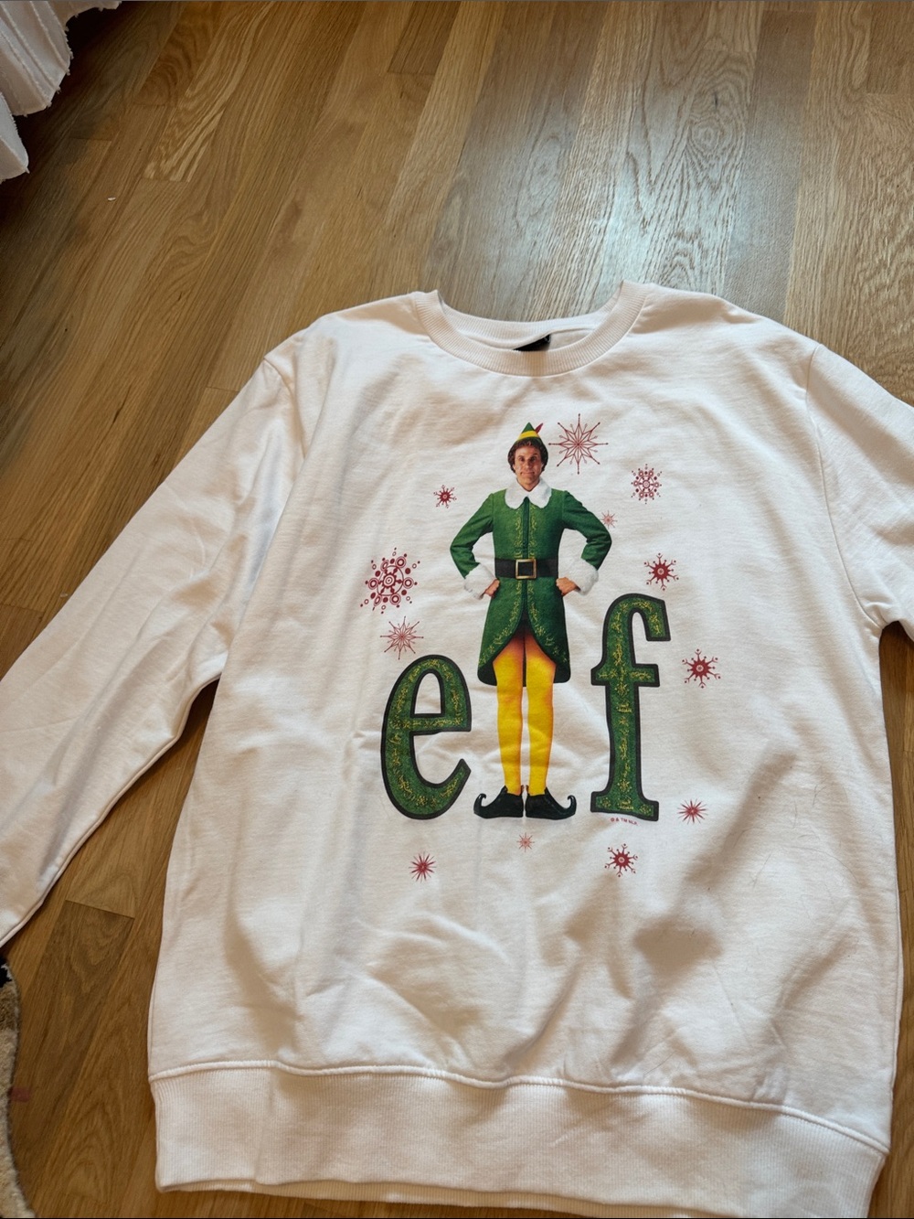 Bioworld White Crewneck Sweatshirt with Green & Yellow Elf Graphic